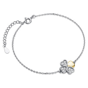 Bratara argint placata partial cu aur galben cu trifoi cu 4 foi si pietre DiAmanti Z1725BGR-DIA (Argint 925‰ 2 g.)